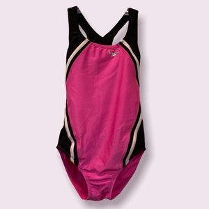 Speedo Pink & Black Racing Swimsuit - Excellent Like New Condition - Size 12